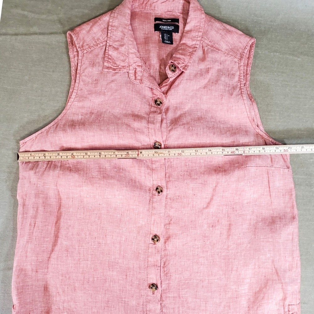 Jones & Co Jones New York Pink 100% Linen Sleeveless Button Down Tunic Large - Picture 8 of 9